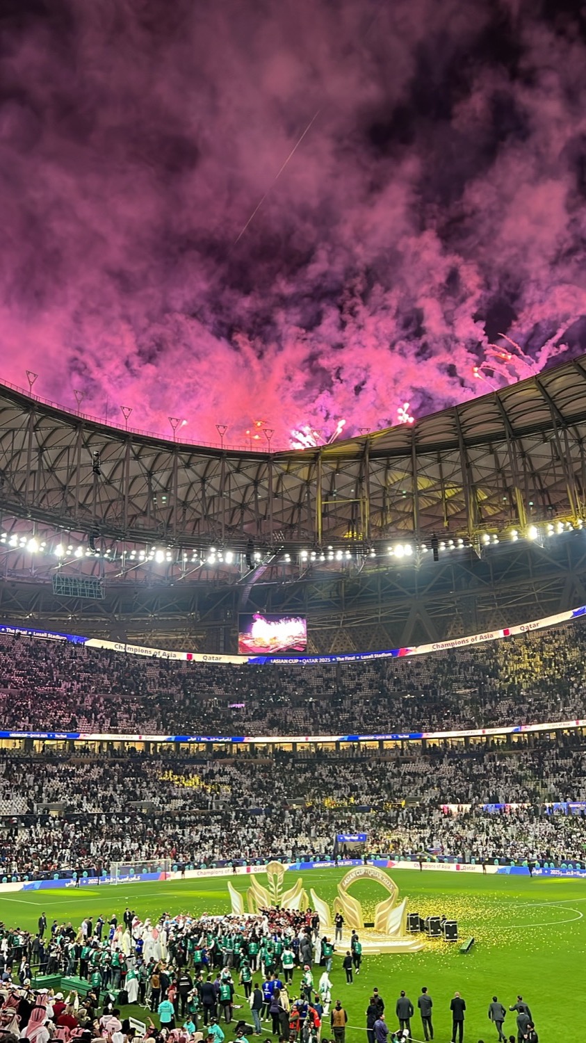 Coloured smoke above the stadium roof during the closing ceremony, AFC Asian Cup, Lusail