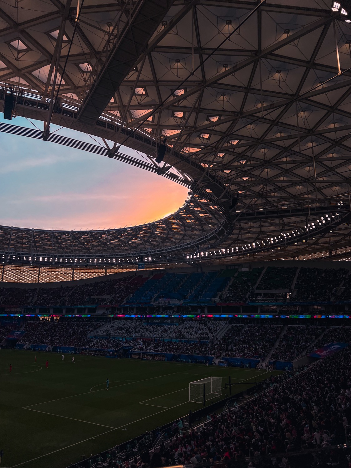 Dusk sky through the open stadium roof, AFC Asian Cup, Qatar