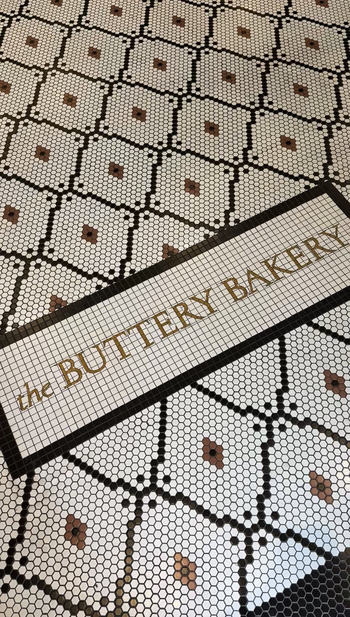 Mosaic floor at the entrance, The Buttery Bakery, Doha