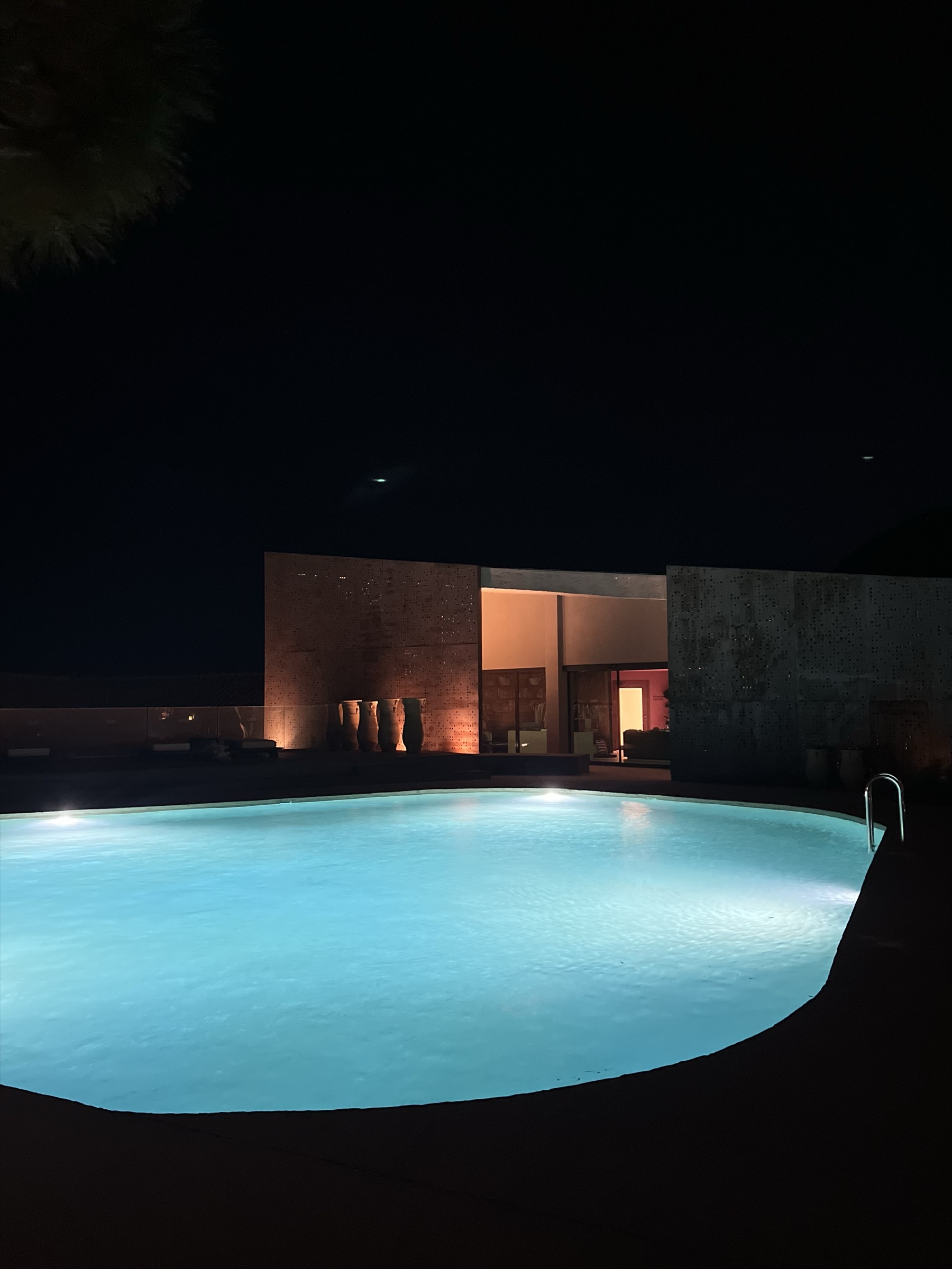 Night pool and lit building, Corfu