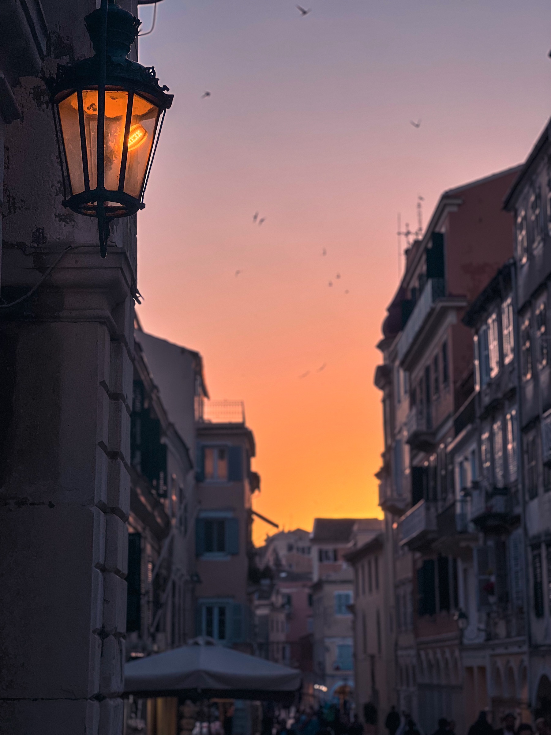Street lamp and evening sky, Corfu Town