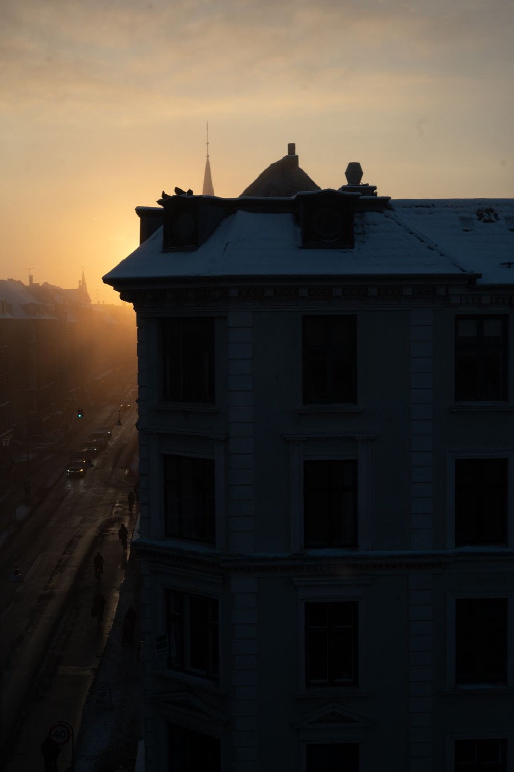 A rooftop before dawn, Copenhagen