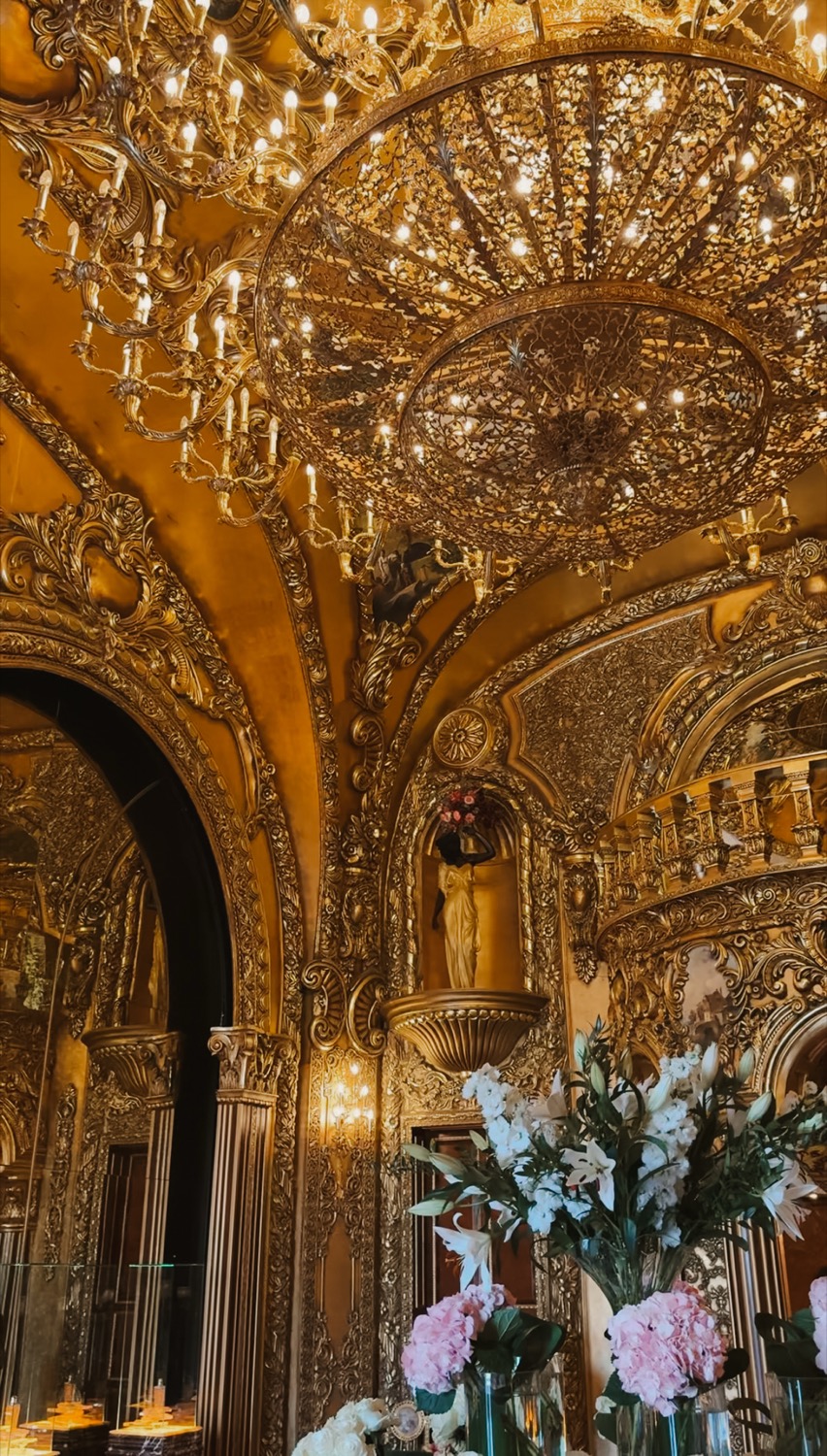 Chandeliers stacked beneath a painted dome, Dar Al Teeb, Al Hazm Mall, Doha