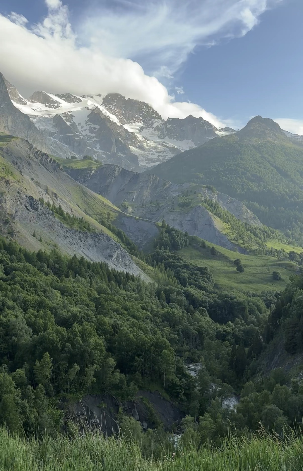 Glacier and valley landscape, French Alps