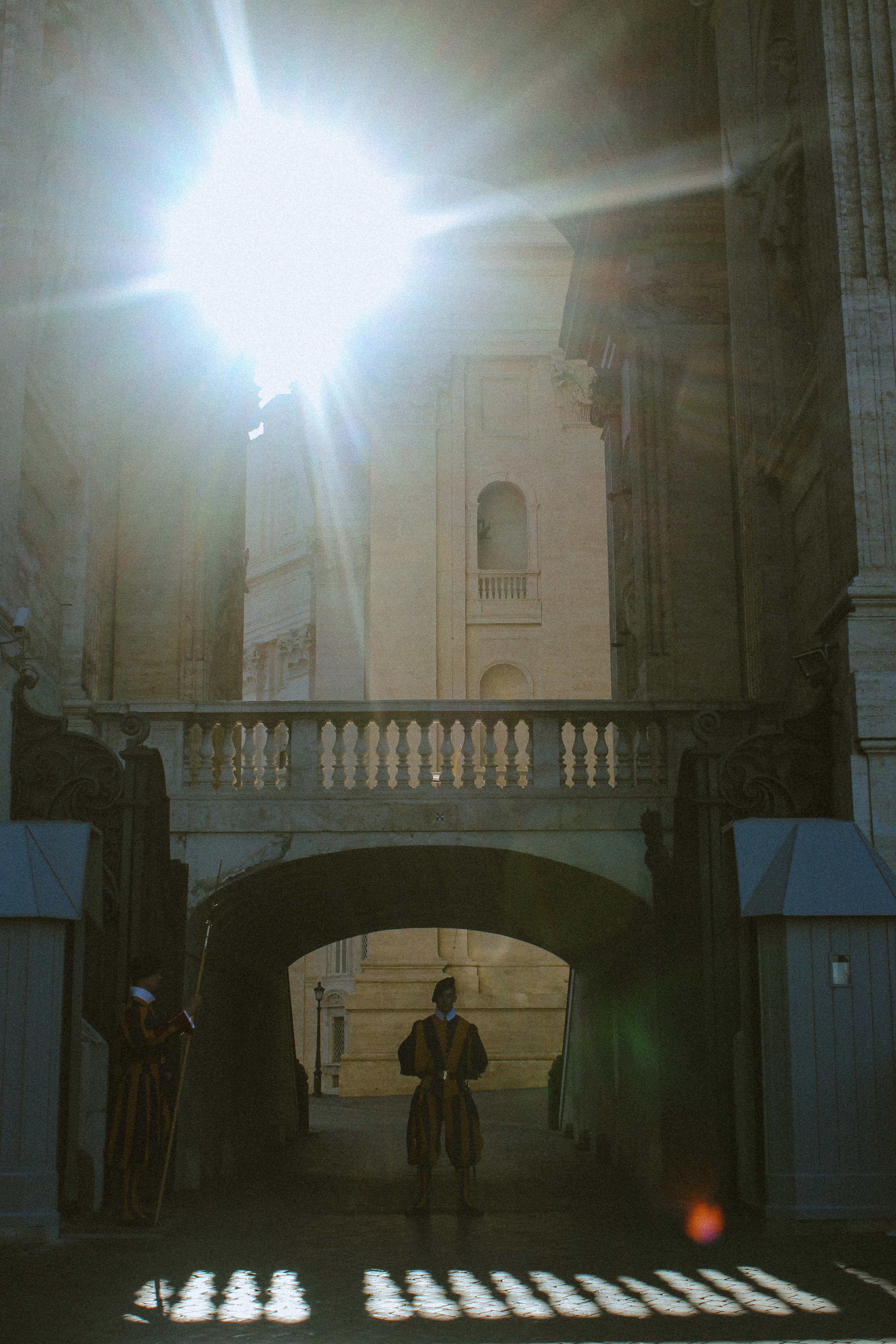 Swiss Guard in sun flare, Vatican, Roma