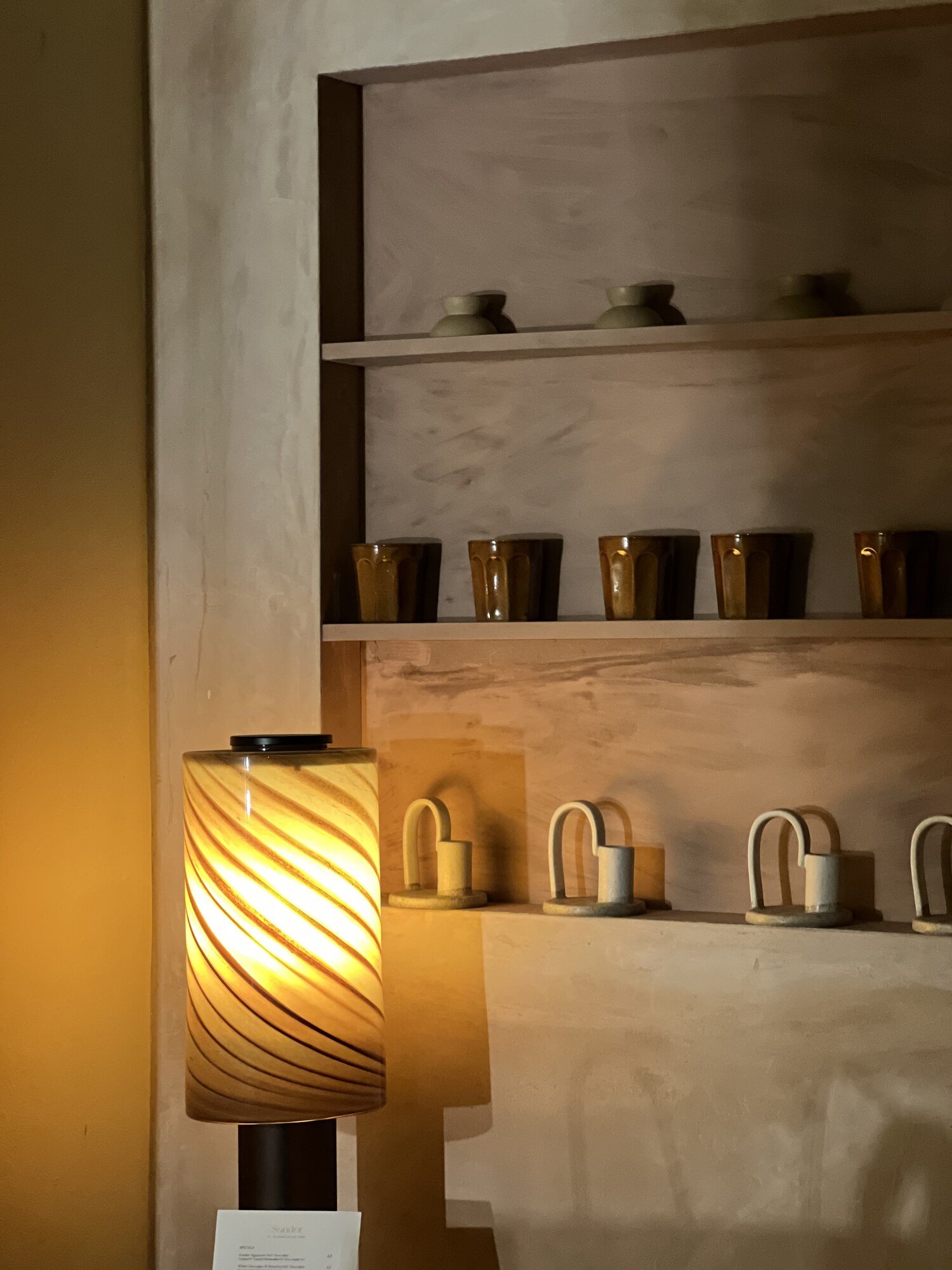 A lamp beside handmade things, Cafe interior, Leeds, Yorkshire