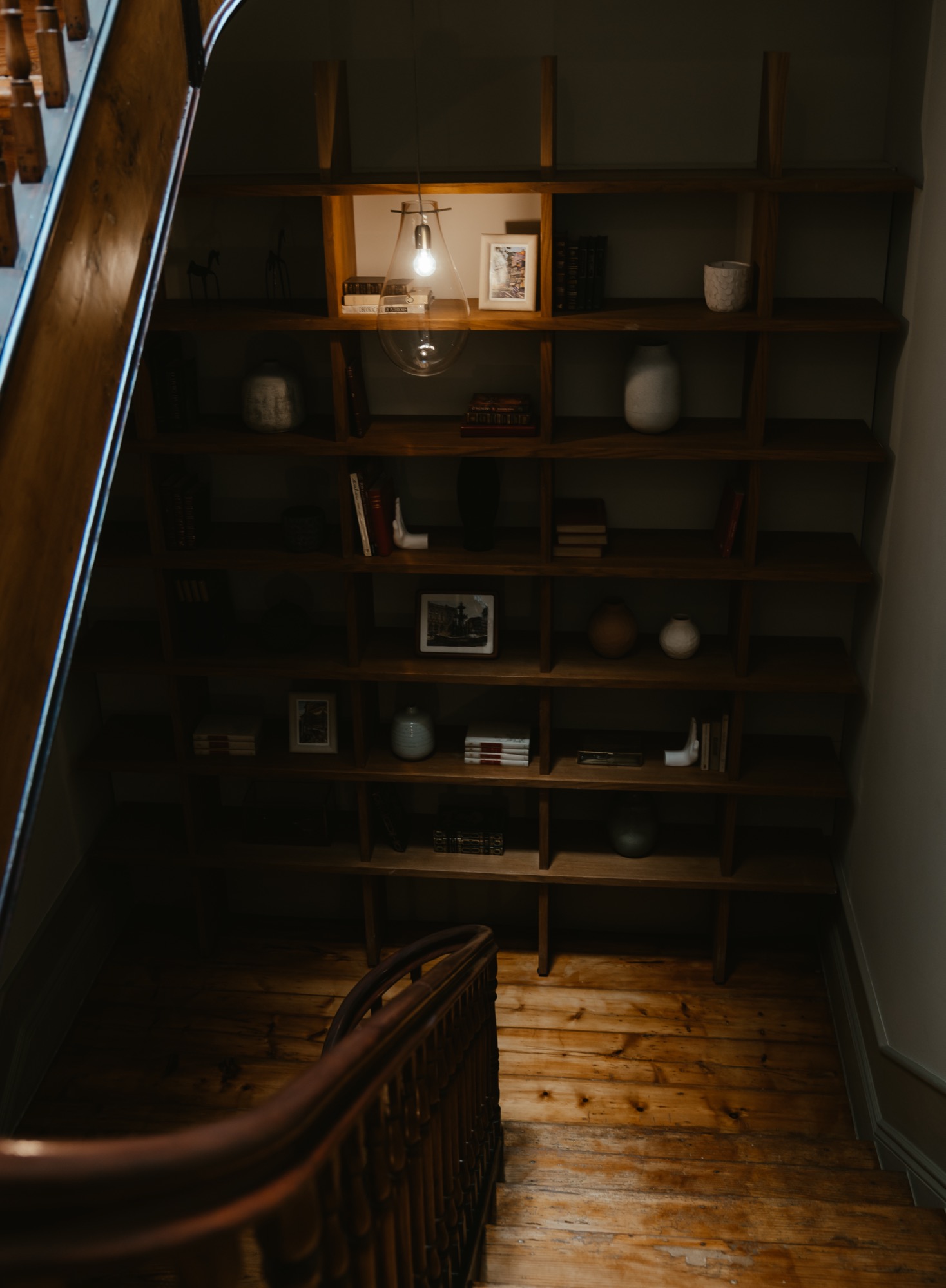 Interior staircase, warm light, Lisbon