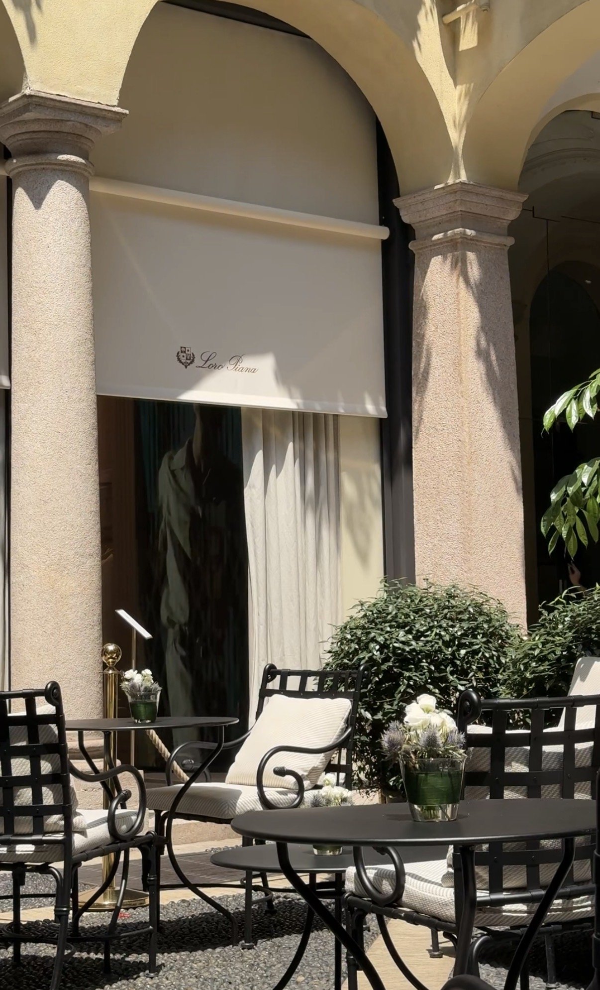 The courtyard beneath the arcade, Loro Piana boutique, Milan