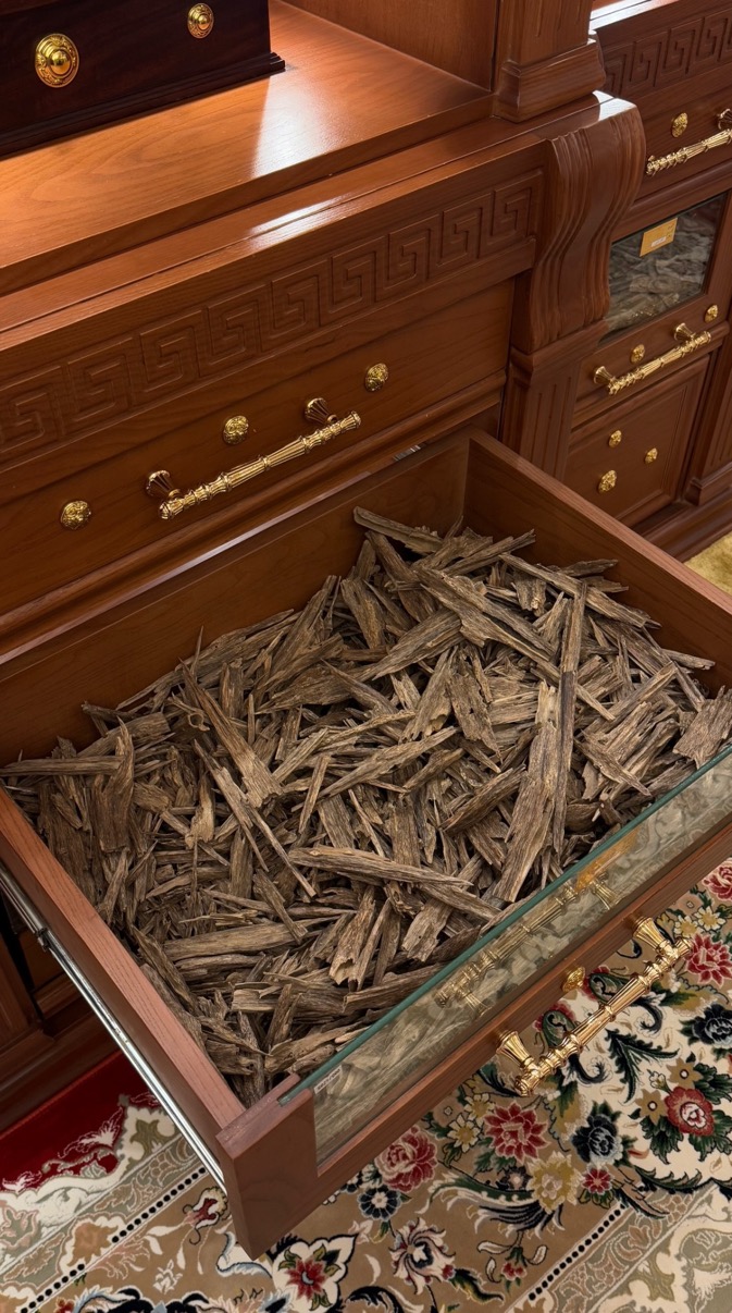 Oud wood in an open drawer, Makkah al-Mukarramah