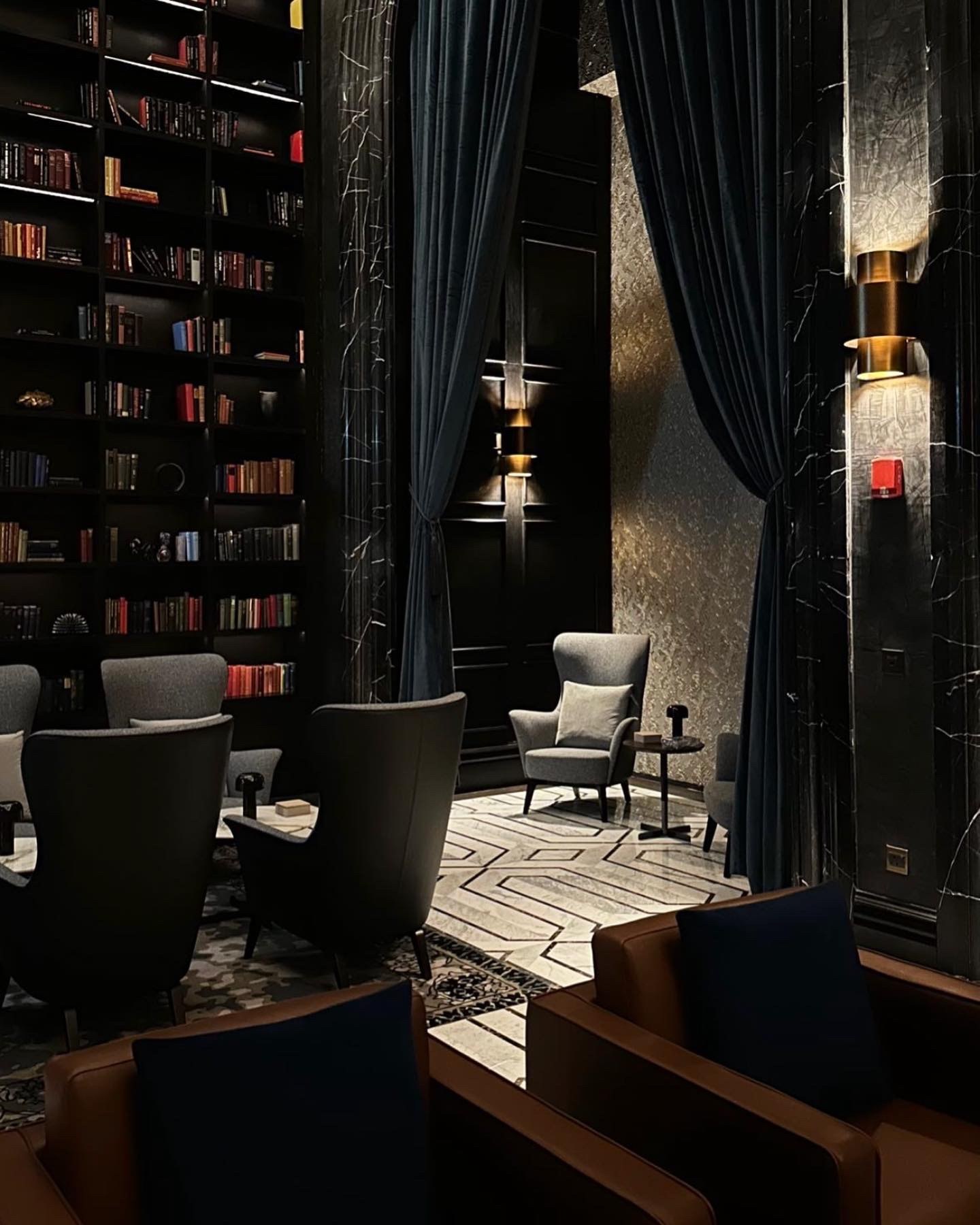 Library lounge in low light