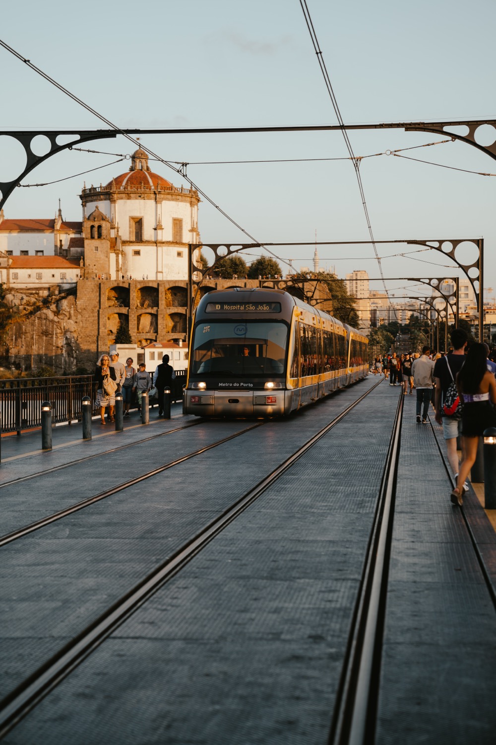 Tram tracks and church, Porto