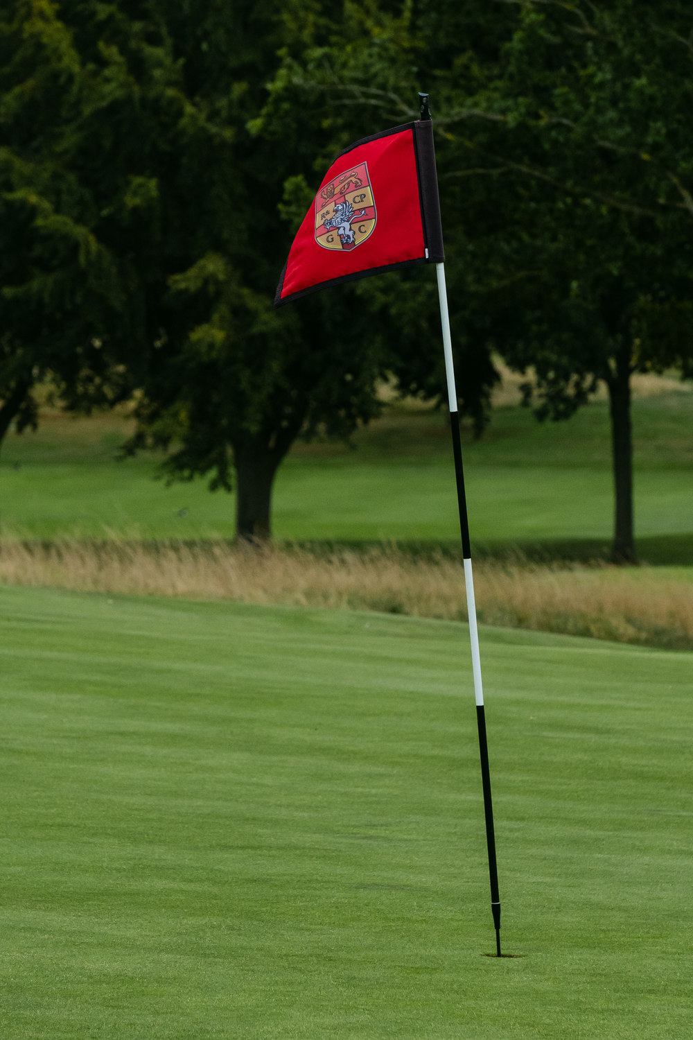 The red flag standing alone on the green, Rochester & Cobham Park, Kent