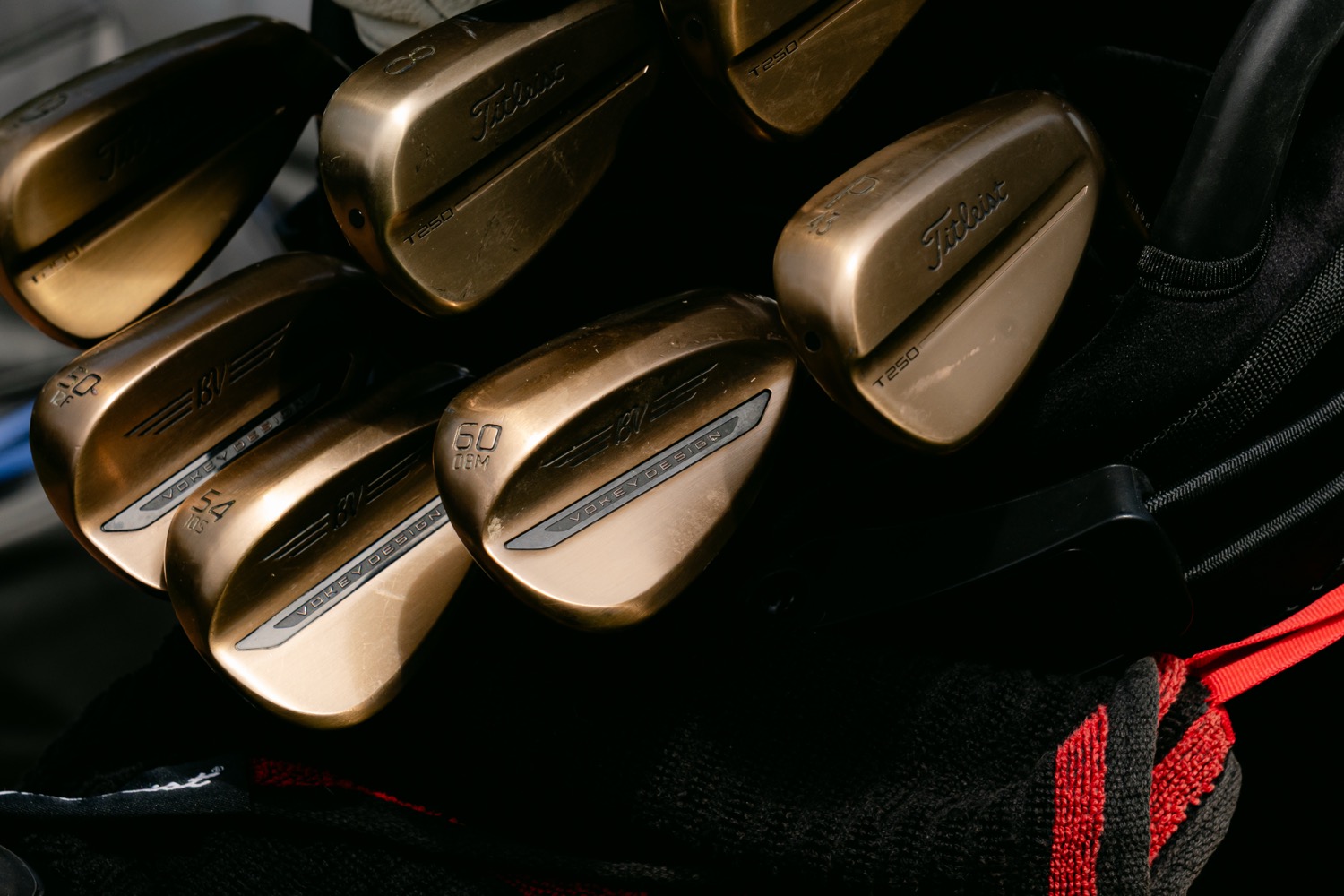 Copper Titleist wedges gathered in a bag, Magnolia Classic, Horsforth Golf Club, Leeds